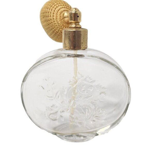 Vintage Avon Clear Glass Perfume Bottle Atomizer Old Fashioned Floral Pattern - Picture 1 of 10